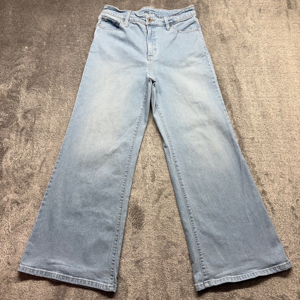 INC Wide Leg Jeans Women 10P Light Blue Good High Rise Stretch Denim